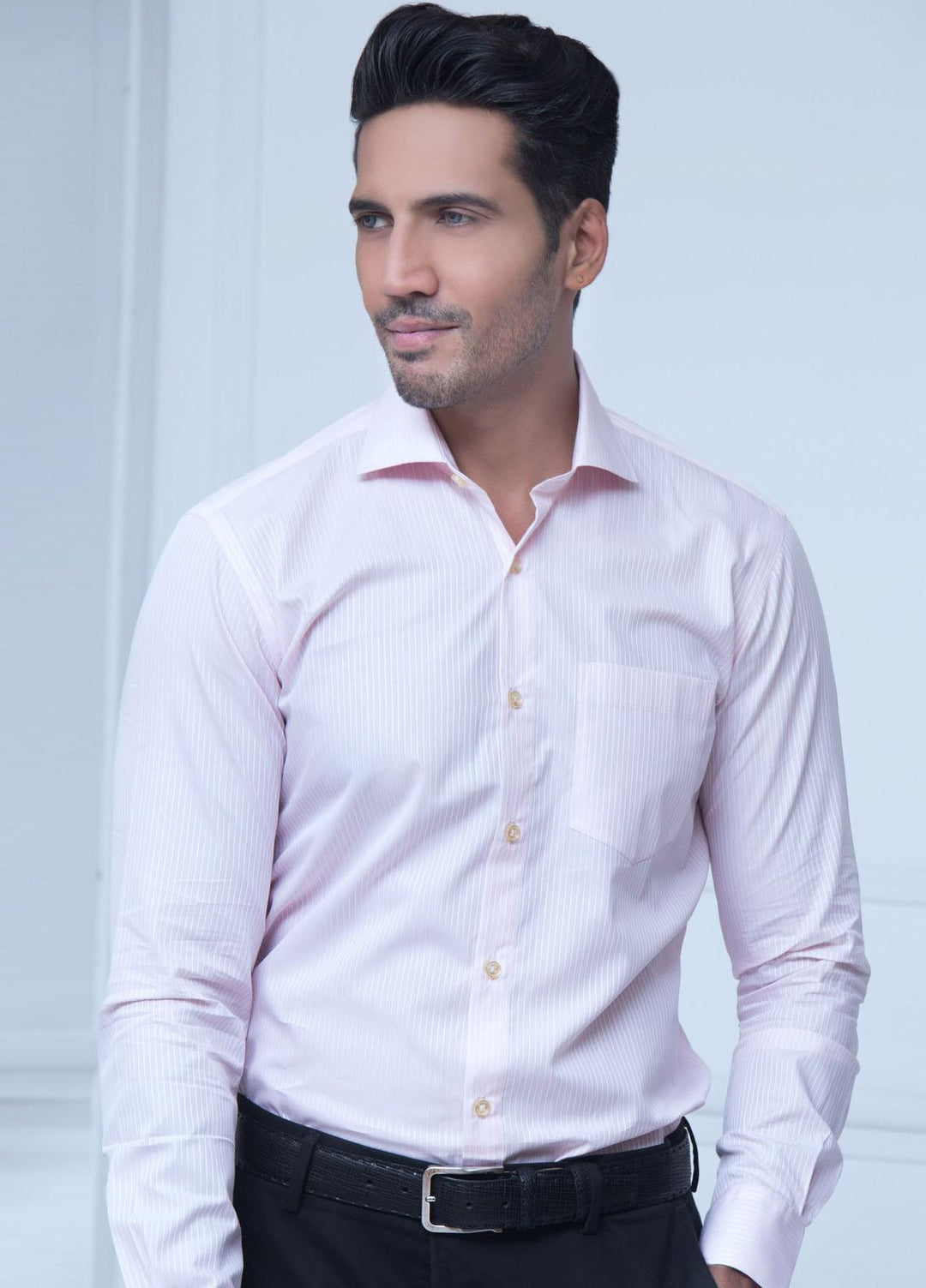 Brumano Cotton Casual Mens Shirts - Classic Pink Striped Shirt BRM-217