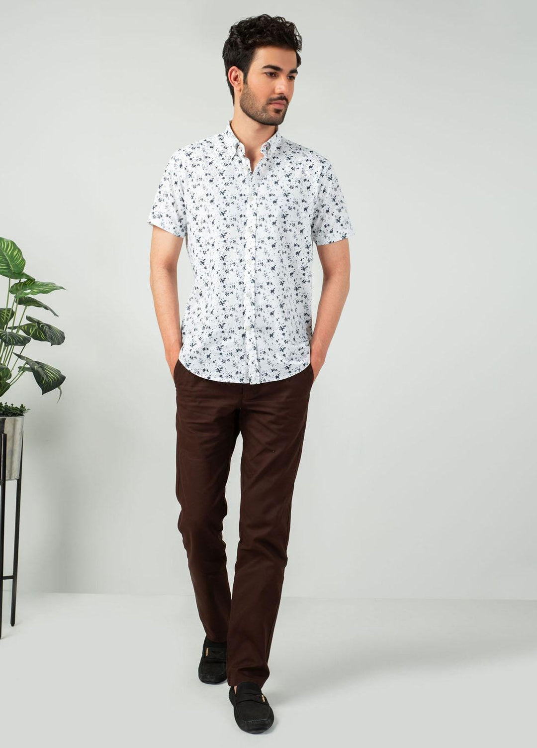 Brumano Cotton Casual Shirts for Mens - Blue Floral Half Sleeve Printed Shirt