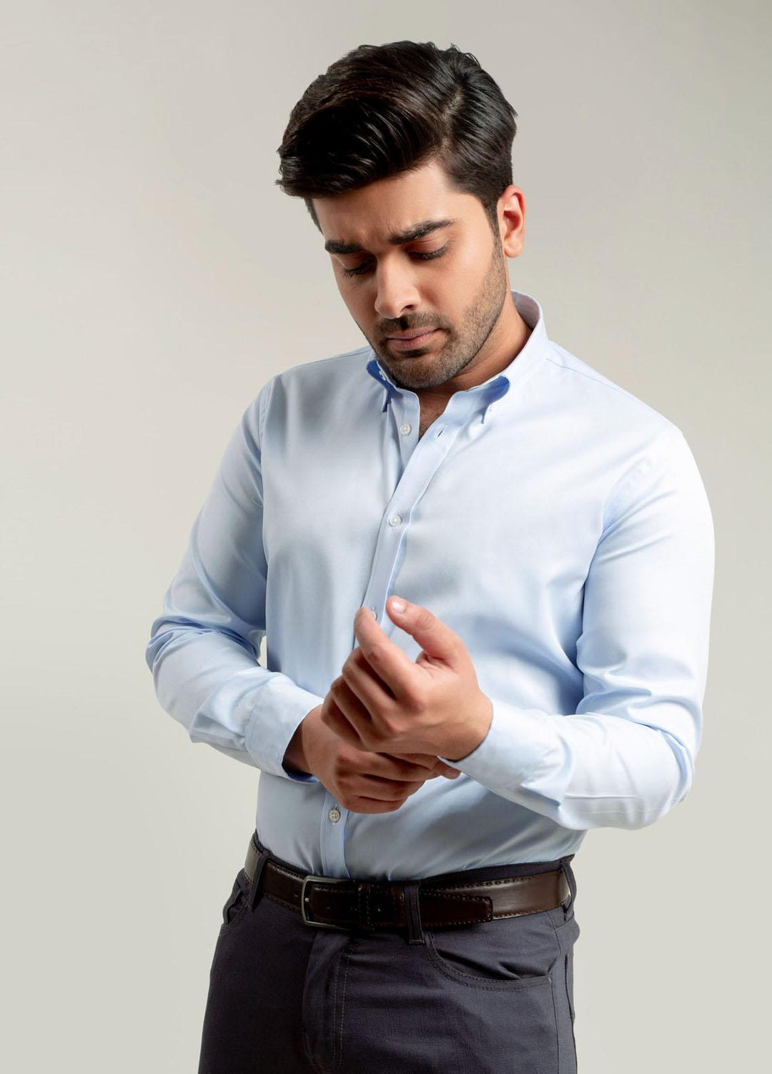 Brumano Cotton Casual Mens Shirts - Classic Blue Twill Button Down Shirt BRM-1061