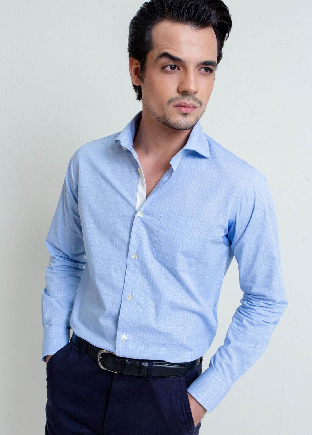 Brumano Cotton Casual Shirts for Mens - Blue Shepherd Check Formal Shirt