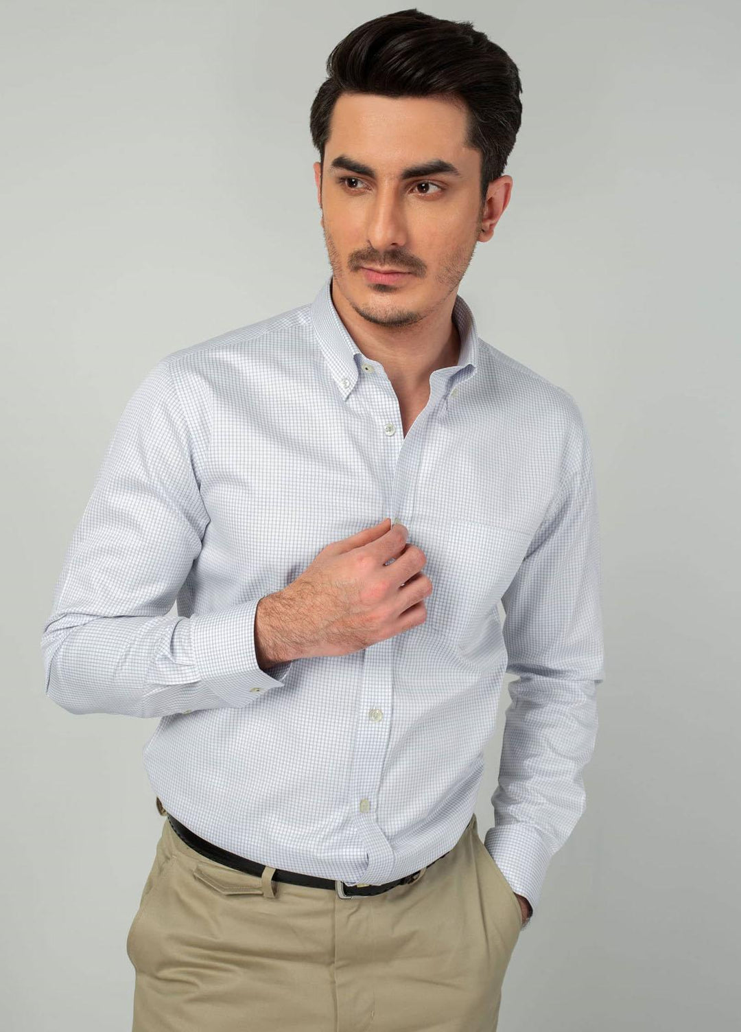 Brumano Cotton Casual Shirts for Mens - Blue Gingham Button Down Shirt BRM-1161