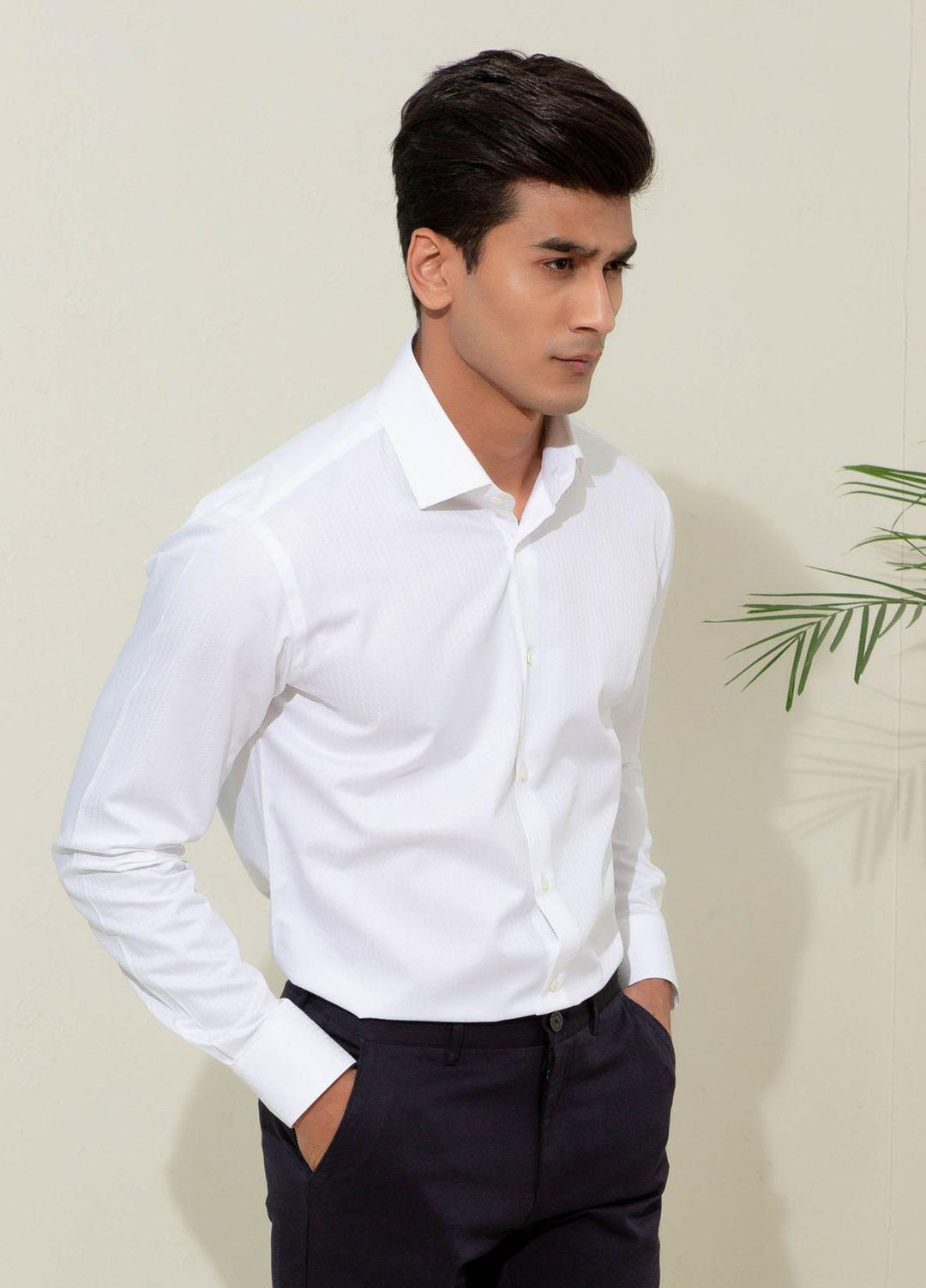 Brumano Cotton Casual Shirts for Mens - White Herringbone Formal Shirt BRM-1299