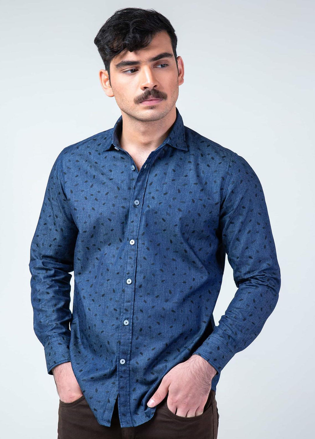 Brumano Cotton Casual Mens Shirts - Navy Indigo Dyed Printed Shirt
