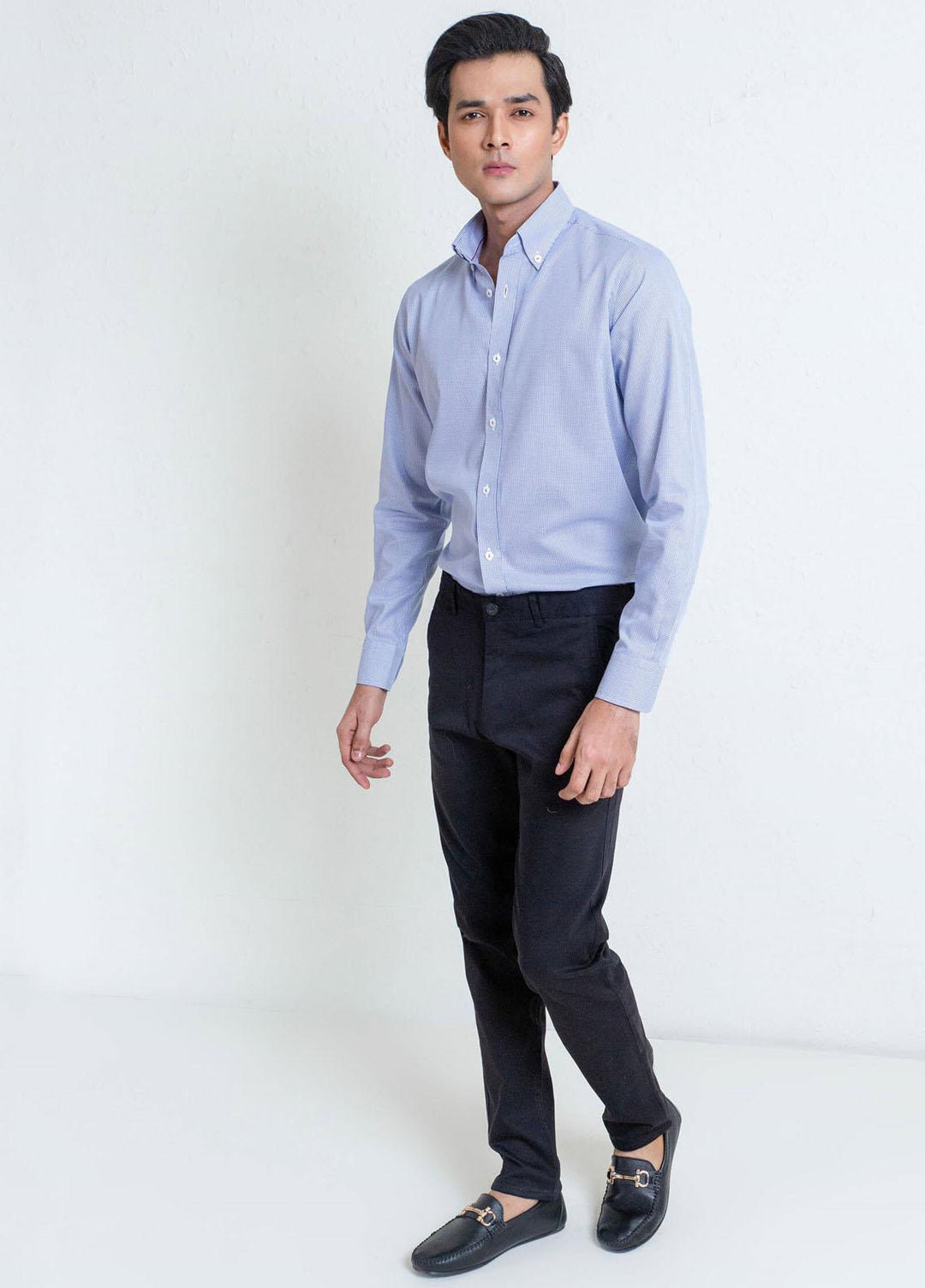 Brumano Cotton Casual Shirts for Mens - Blue Gingham Button Down Formal Shirt
