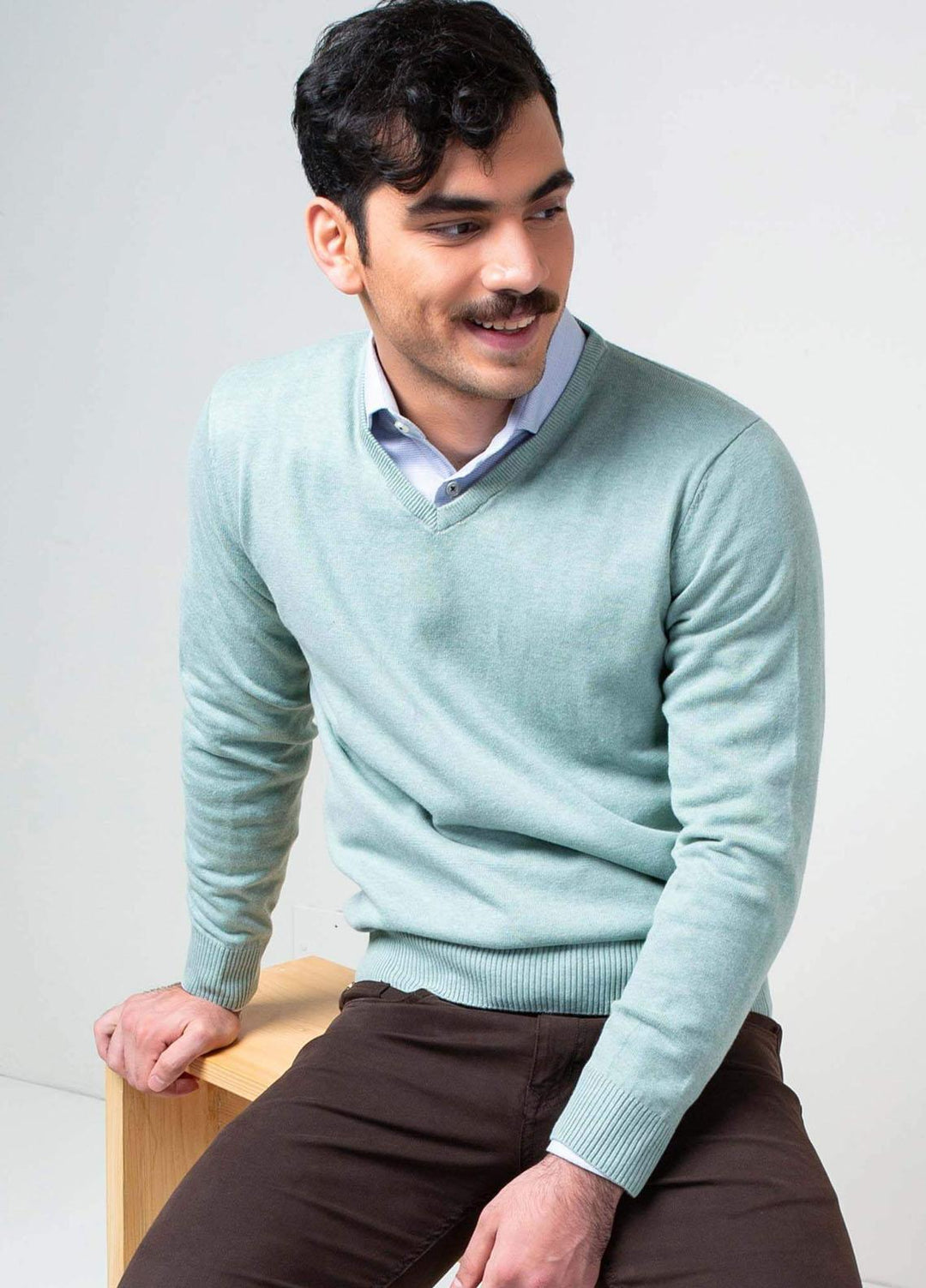 Brumano Cotton Casual Sweaters for Mens -  Mint Green Full Sleeve V-Neck Sweater