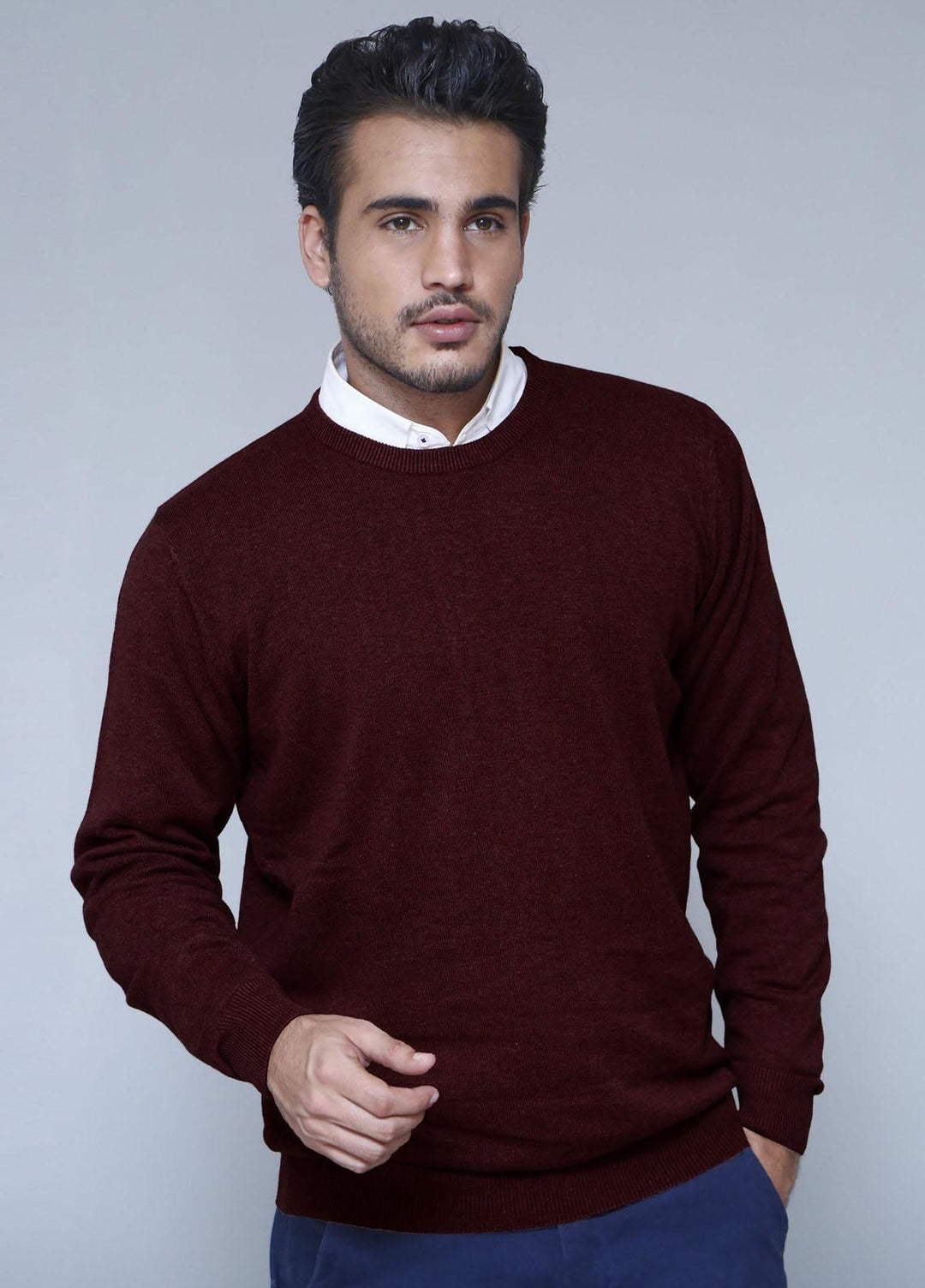 Brumano Cotton Casual Sweaters for Mens -  Burgundy Full sleeve crew neck sweater