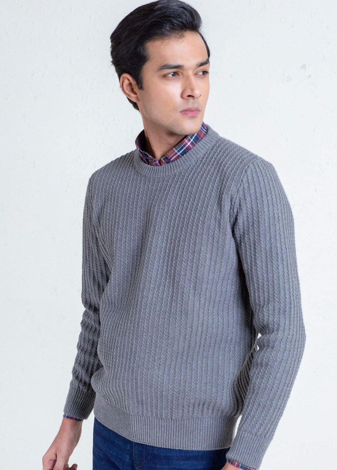 Brumano Cotton Casual Sweaters for Mens -  Grey Melange Zig-Zag Textured Jumper