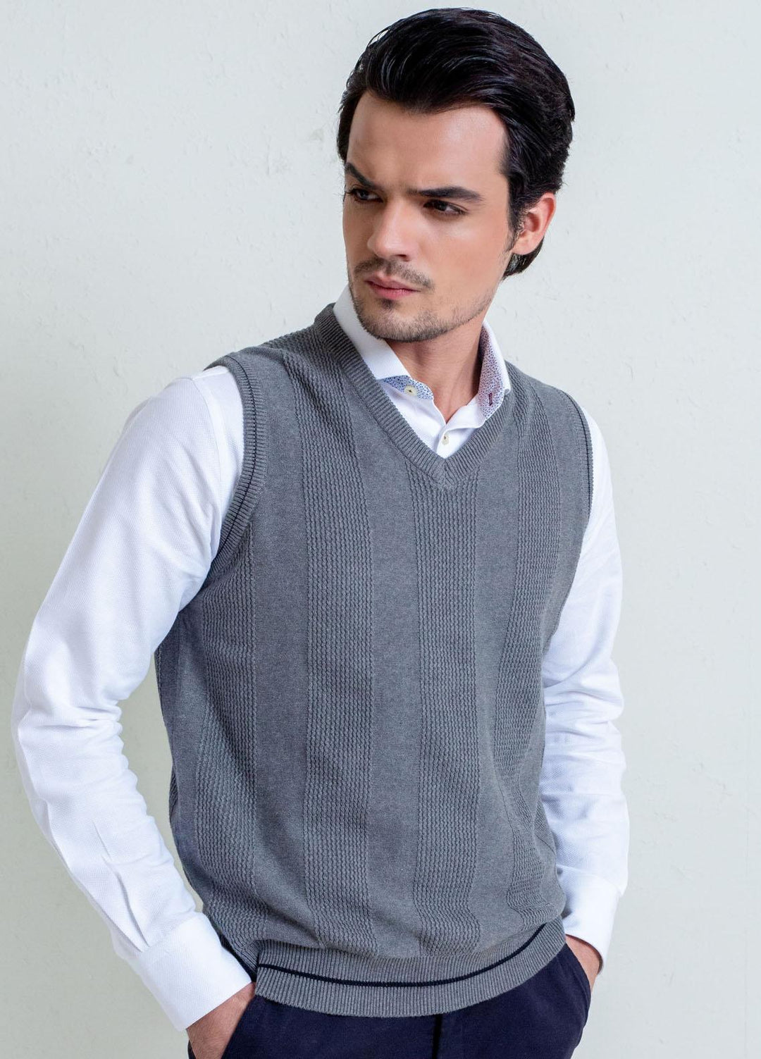 Brumano Cotton Casual Mens Sweaters -  Grey Textured Sleeveless Sweater