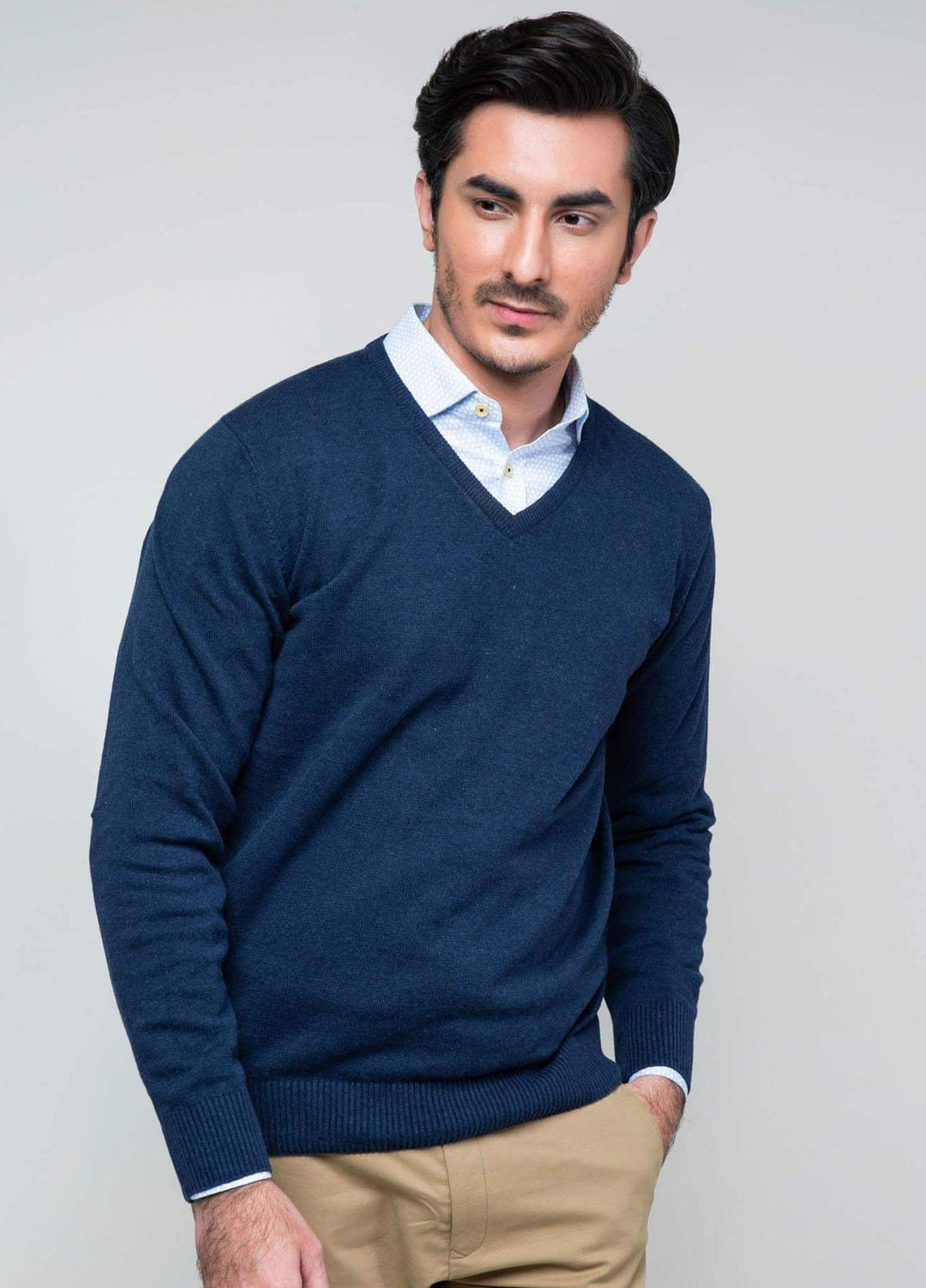 Brumano Cotton Casual Sweaters for Mens -  Navy Blue Full Sleeve V-Neck Sweater