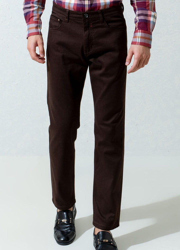 Brumano Cotton Casual Trousers for Mens - Blue Brown Slub Five Pocket Slim Fit Trouser