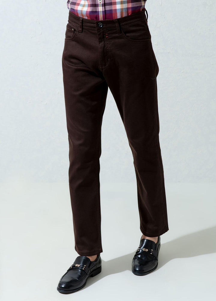 Brumano Cotton Casual Trousers for Mens - Blue Brown Slub Five Pocket Slim Fit Trouser