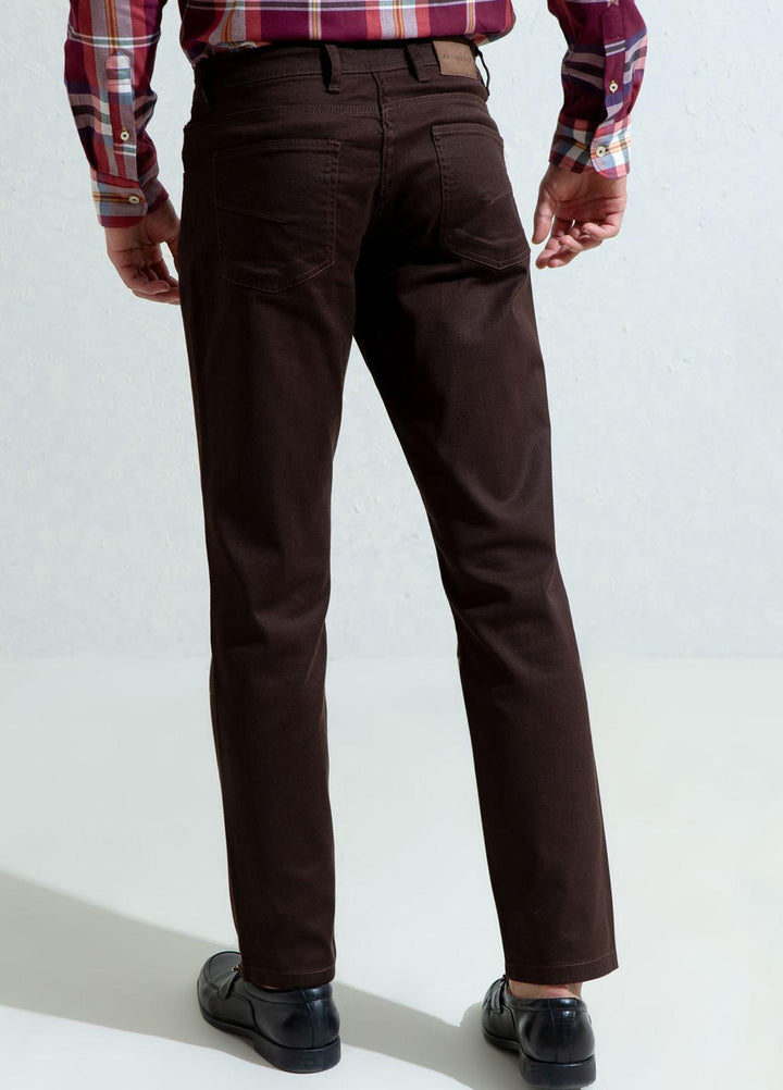 Brumano Cotton Casual Trousers for Mens - Blue Brown Slub Five Pocket Slim Fit Trouser
