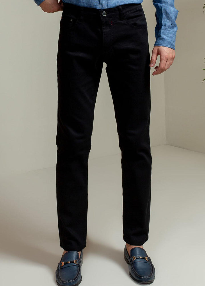 Brumano Cotton Casual Mens Trousers - Blue Black Slub Five Pocket Slim Fit Trouser