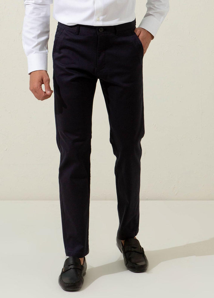 Brumano Cotton Casual Mens Trousers - Blue Navy Blue Twill Chino