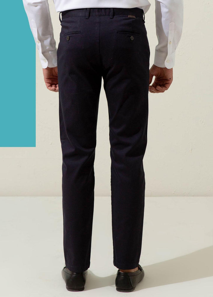 Brumano Cotton Casual Mens Trousers - Blue Navy Blue Twill Chino