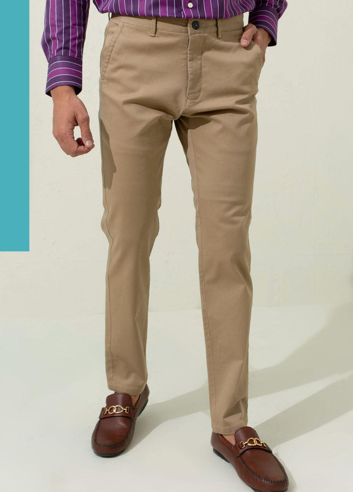 Brumano Cotton Casual Mens Trousers - Blue Khaki Twill Chino