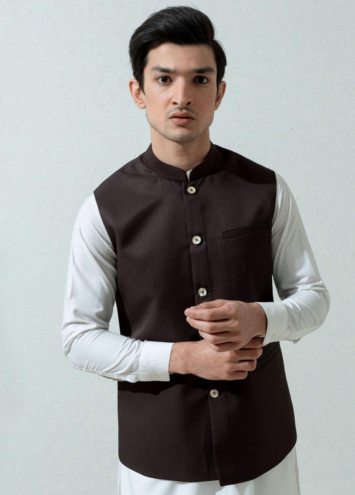 Brumano Cotton Viscose Formal Waistcoat for Men -  Dark Brown Formal Twill