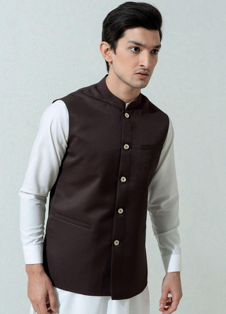 Brumano Cotton Viscose Formal Waistcoat for Men -  Dark Brown Formal Twill