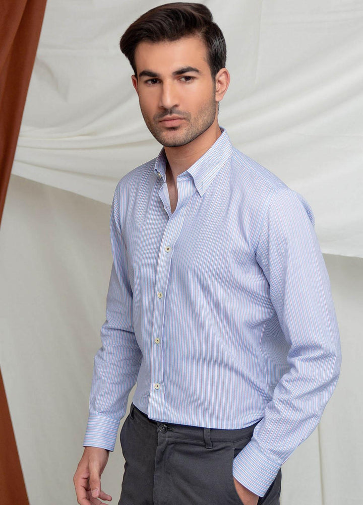 Brumano Cotton Formal Men Shirts -  Pink & Blue Striped Button Down Shirt-SS2022