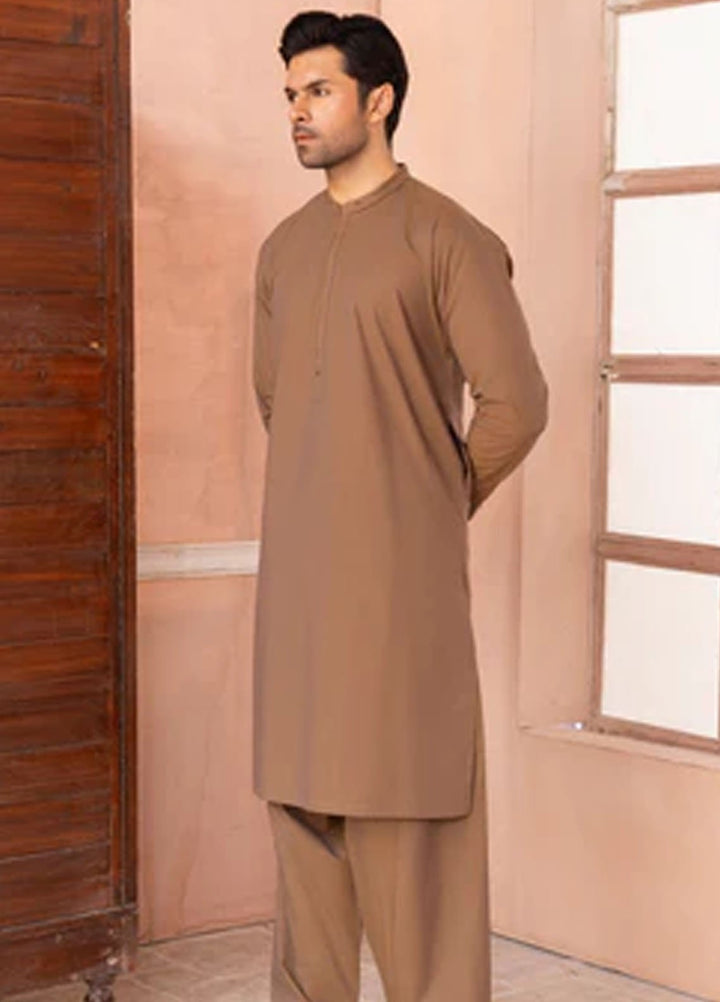 Buraq Pret Plain Wash N Wear Kurta Shalwar Camel Brown