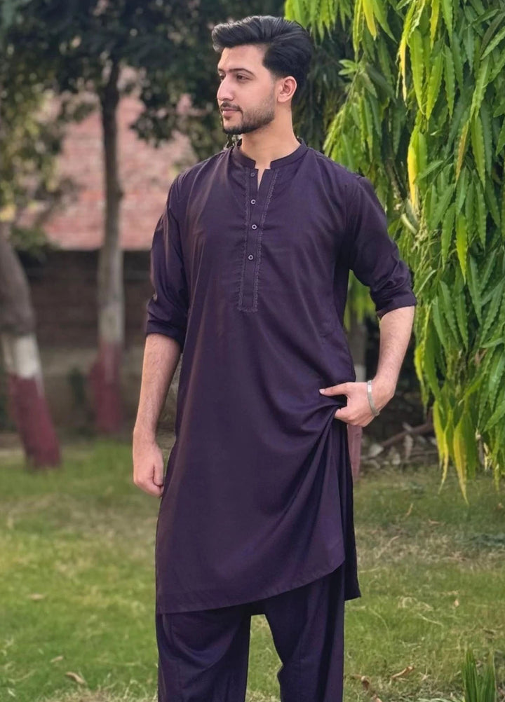 Buraq Pret Plain Wash N Wear Kurta Shalwar Qaid