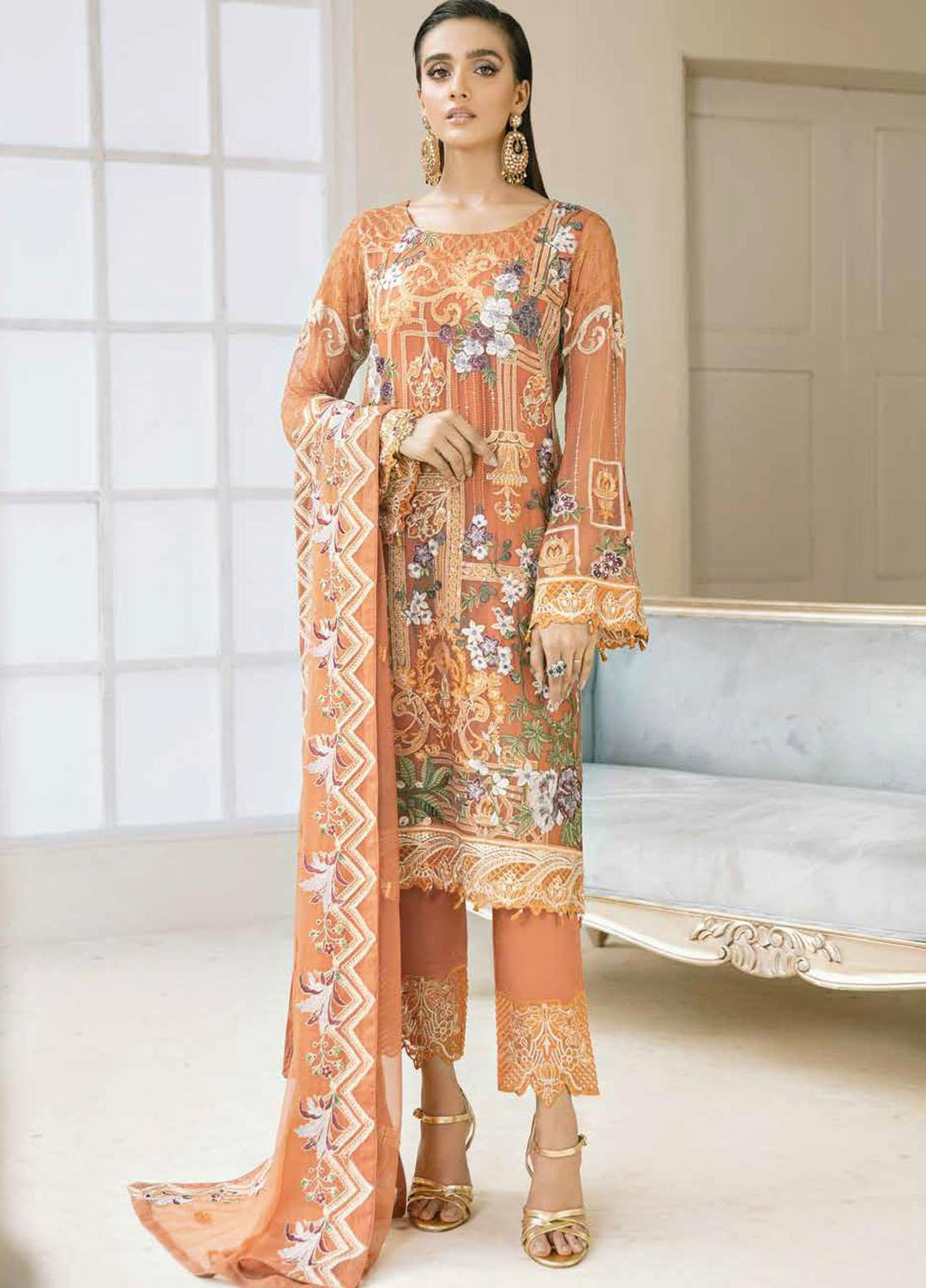Chevron by Ramsha Embroidered Chiffon Suits Unstitched 3 Piece RSH21CH-4 A-412 - Formals Collection