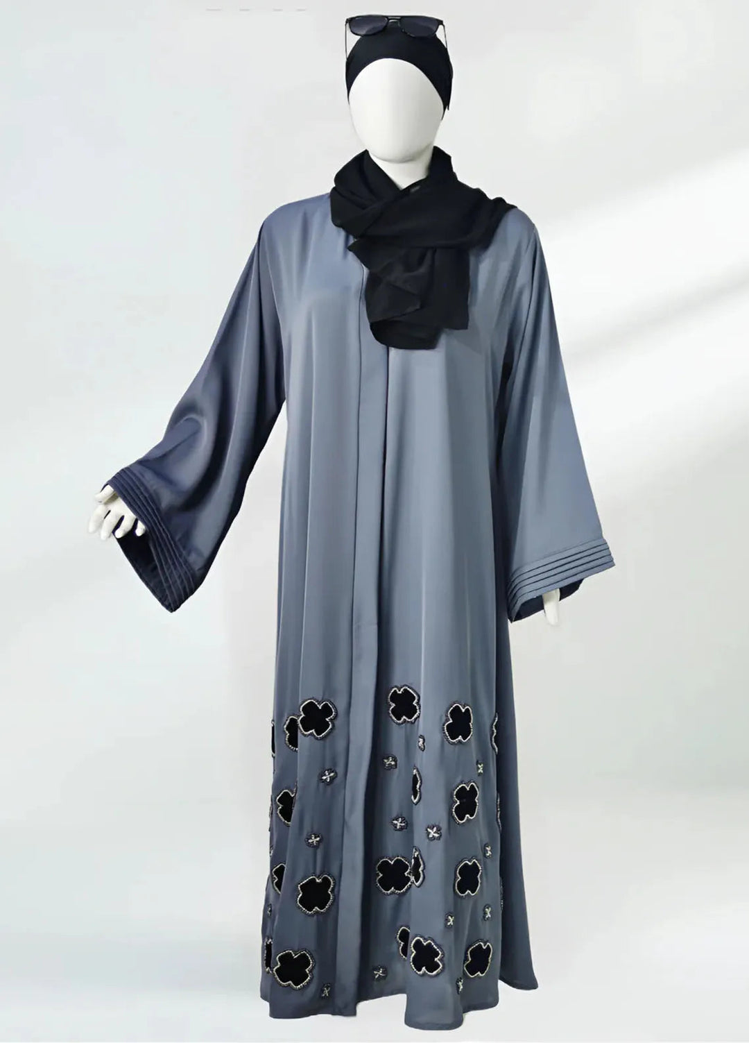 Clarity Glam Pret Embroidered Abaya Ash Valvet