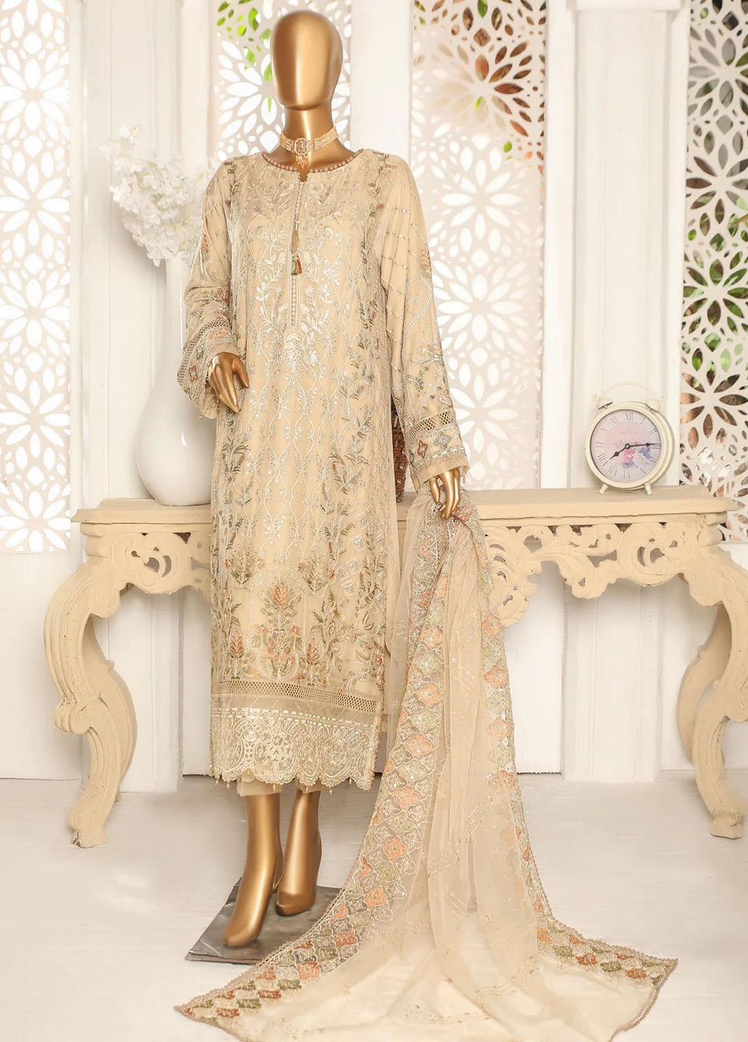 Cortesia By HZ Textiles Embroidered Chiffon Suits Unstitched 3 Piece HZ23C D-03 Florence - Luxury Collection