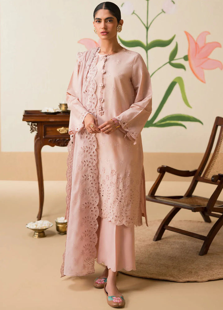 Cross Stitch Chikankari Embroidered Lawn Suit Unstitched 3 Piece CS24C-2 D-04 Pale Mauve - Summer Collection