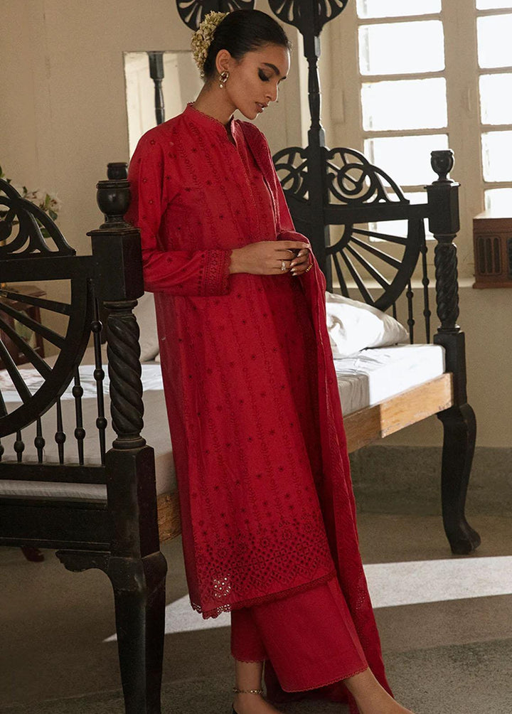 Cross Stitch Embroidered Lawn Suits Unstitched 3 Piece CS23CK RUBY RED - Summer Collection