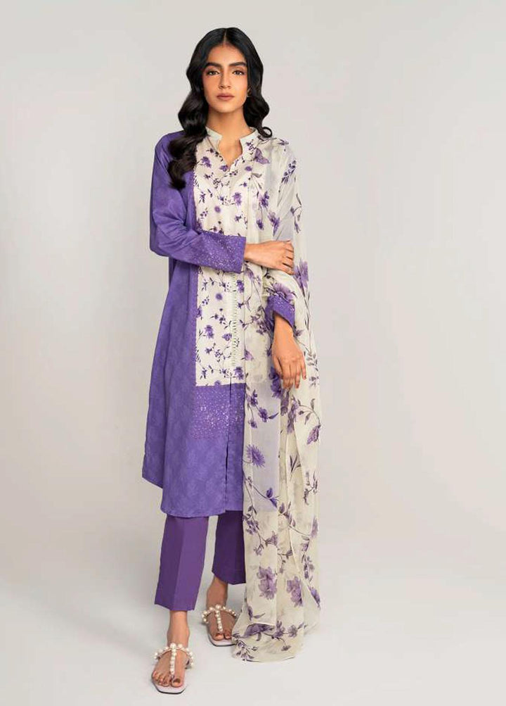 Daily Lawn By Cross Stitch Printed Lawn Suits Unstitched 3 Piece CS23D 08 MAUVE HUE - Summer Collection
