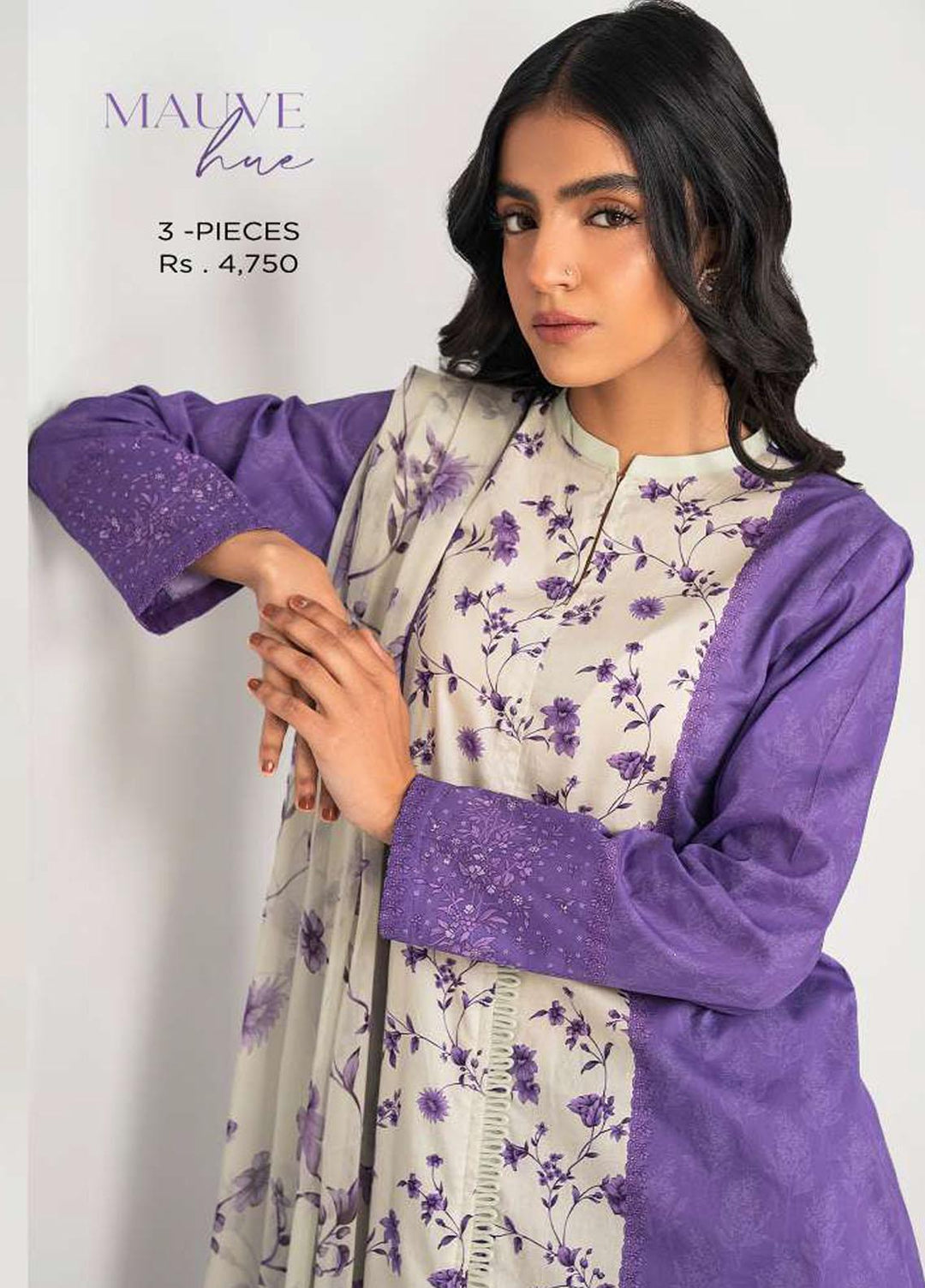 Daily Lawn By Cross Stitch Printed Lawn Suits Unstitched 3 Piece CS23D 08 MAUVE HUE - Summer Collection