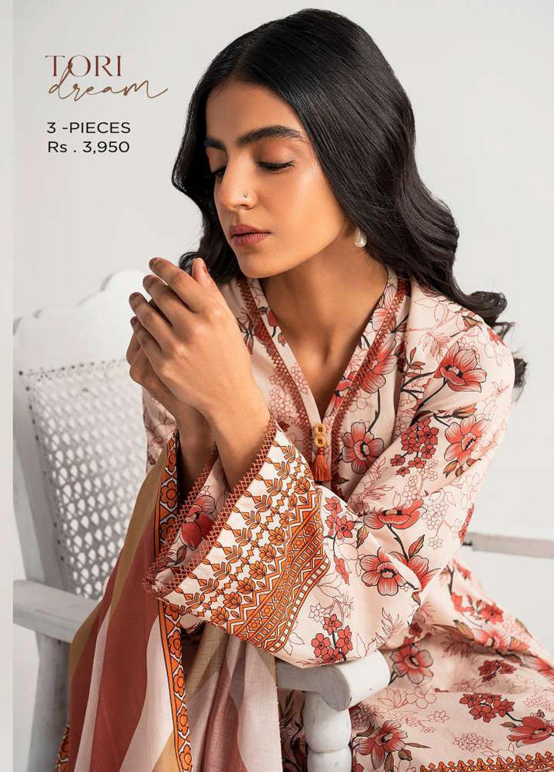 Daily Lawn By Cross Stitch Printed Lawn Suits Unstitched 3 Piece CS23D 14 TORI DREAM - Summer Collection