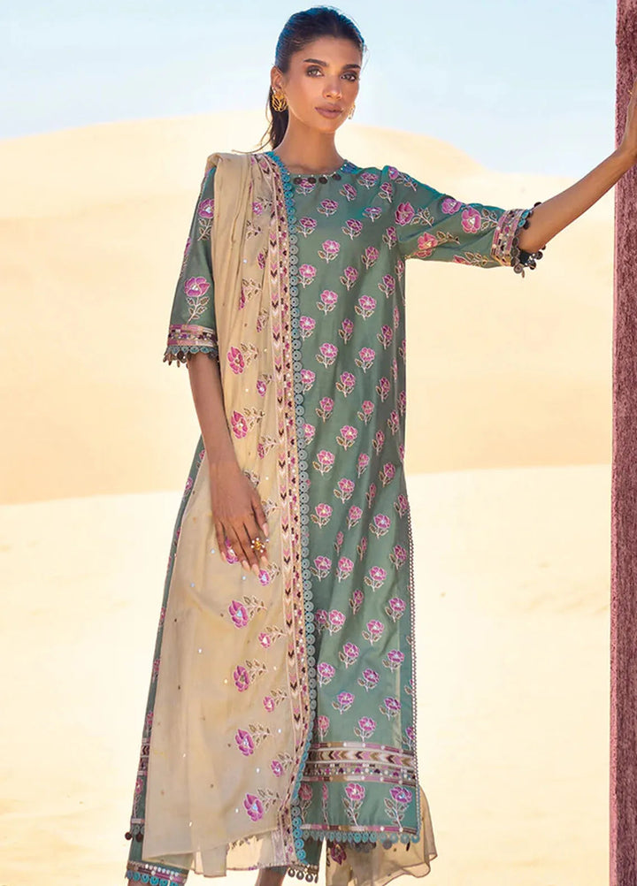 Cross Stitch Embroidered Lawn Suit Unstitched 3 Piece CS24EL2  Chartreuse Gold - Summer Collection