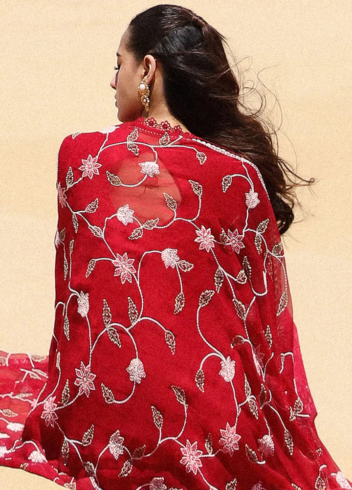 Cross Stitch Embroidered Lawn Suit Unstitched 3 Piece CS24EL2  Vermillion Scarlet - Summer Collection