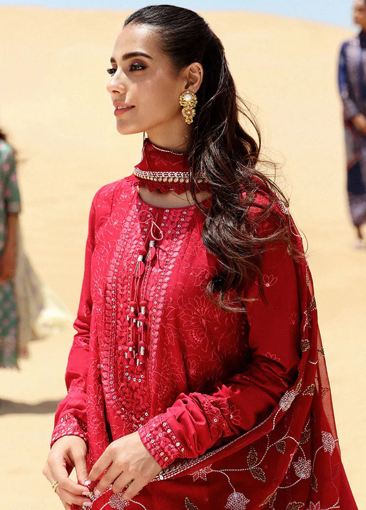 Cross Stitch Embroidered Lawn Suit Unstitched 3 Piece CS24EL2  Vermillion Scarlet - Summer Collection