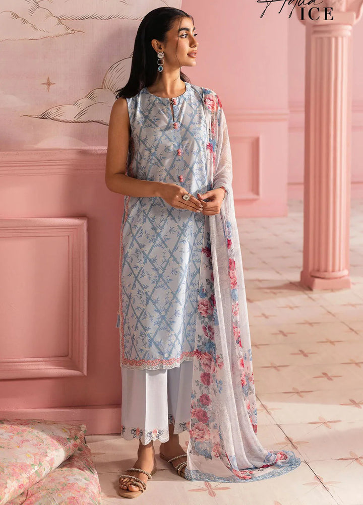 Cross Stitch Embroidered Lawn Suits Unstitched 3 Piece Aqua Ice - Summer Collection