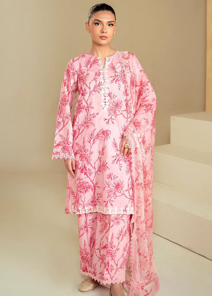 Cross Stitch Embroidered Lawn Suits Unstitched 3 Piece CS24DL D-12 Shaded Pink - Summer Collection