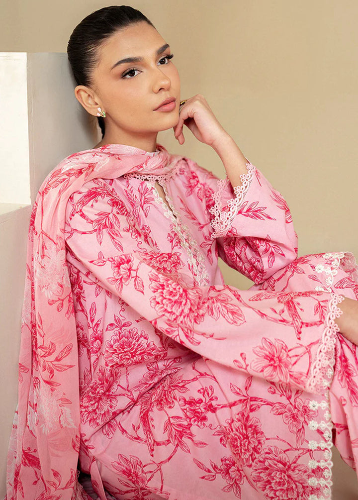 Cross Stitch Embroidered Lawn Suits Unstitched 3 Piece CS24DL D-12 Shaded Pink - Summer Collection