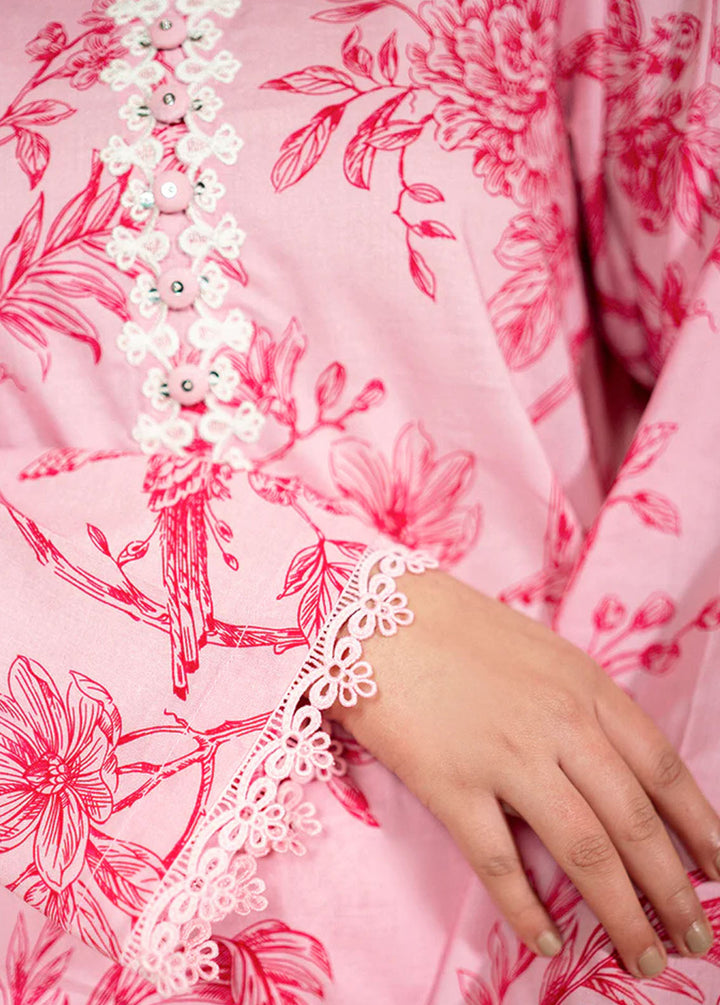 Cross Stitch Embroidered Lawn Suits Unstitched 3 Piece CS24DL D-12 Shaded Pink - Summer Collection