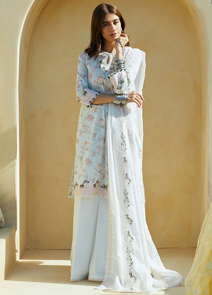 Cross Stitch Embroidered Lawn Suits Unstitched 3 Piece CS24PL D-11 Floral Marine - Summer Collection