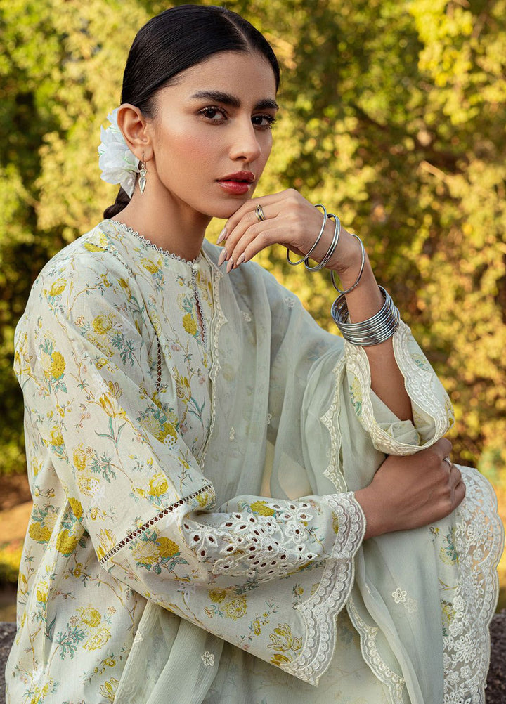 Cross Stitch Embroidered Lawn Suits Unstitched 3 Piece CS24PL D-14 Lime Primrose - Summer Collection