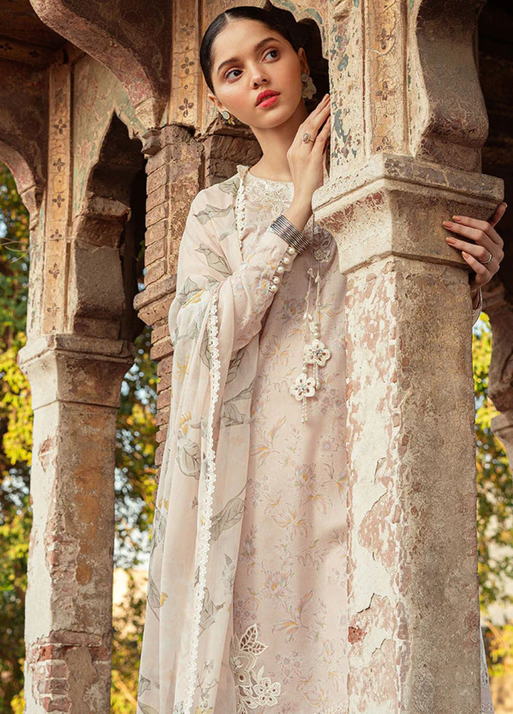 Cross Stitch Embroidered Lawn Suits Unstitched 3 Piece CS24PL D-16 Silver Peony - Summer Collection