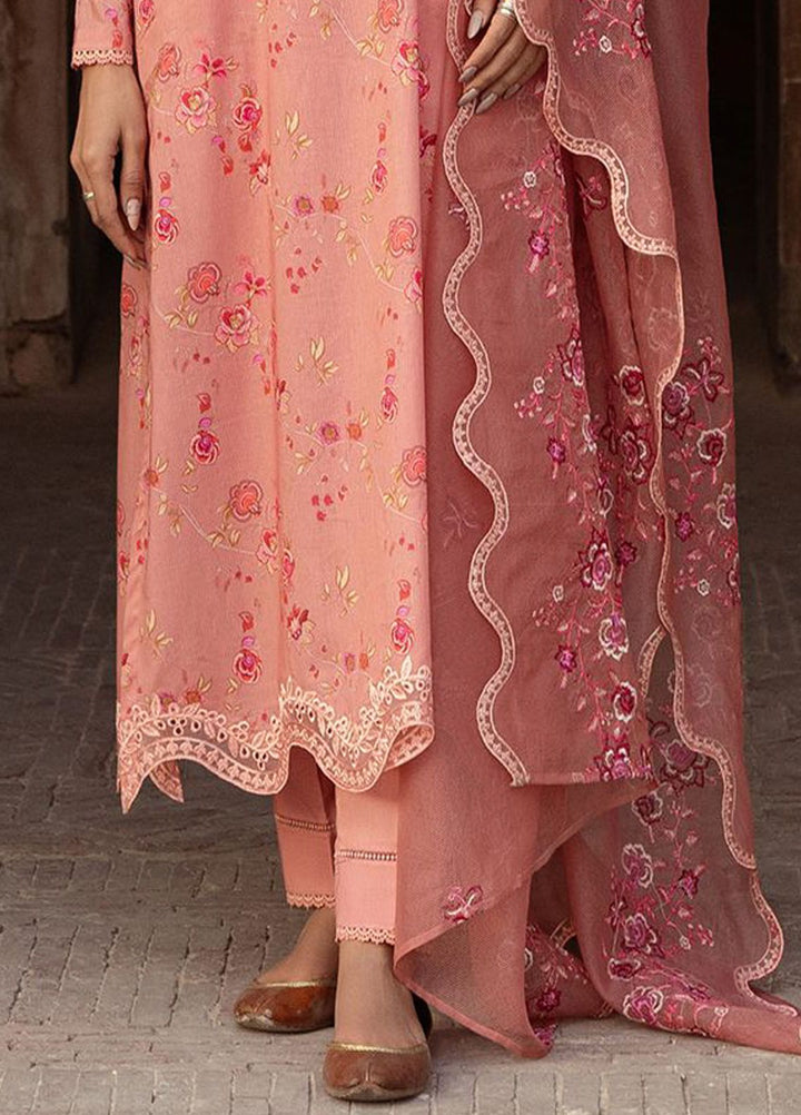 Cross Stitch Embroidered Lawn Suits Unstitched 3 Piece CS24PL D-19 Apricot Charm - Summer Collection