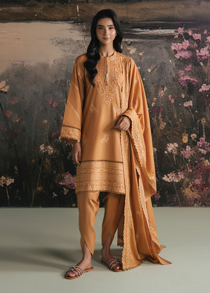 Cross Stitch Embroidered Lawn Suits Unstitched 3 Piece CS25UE D-05 Mustard Bloom - Summer Collection