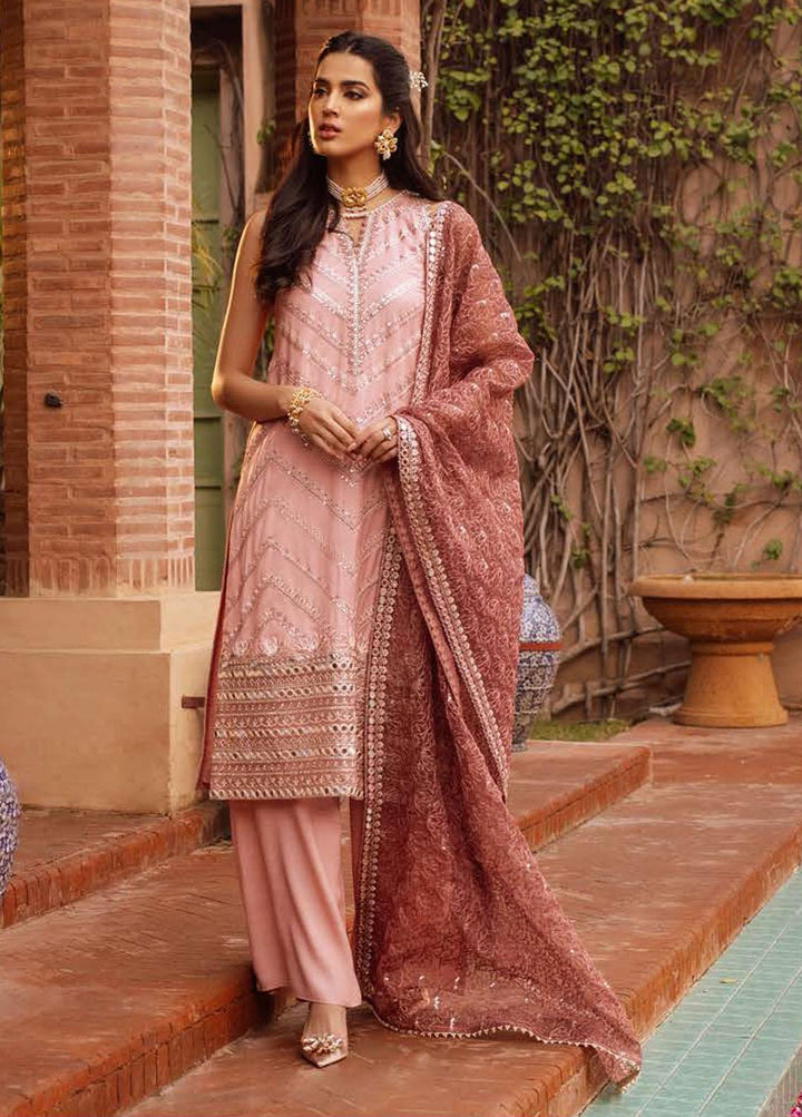 Luxe Atelier By Cross Stitch Embroidered Net Suits Unstitched 4 Piece CS22LA 01 CAMEO BLUSH - Luxury Collection
