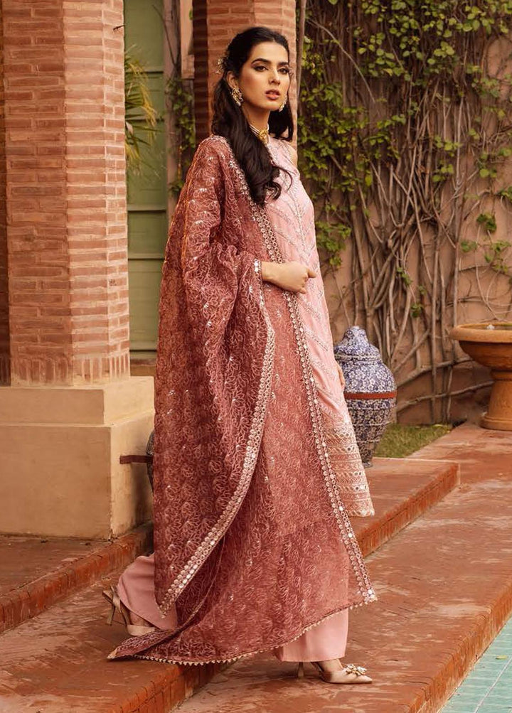 Luxe Atelier By Cross Stitch Embroidered Net Suits Unstitched 4 Piece CS22LA 01 CAMEO BLUSH - Luxury Collection