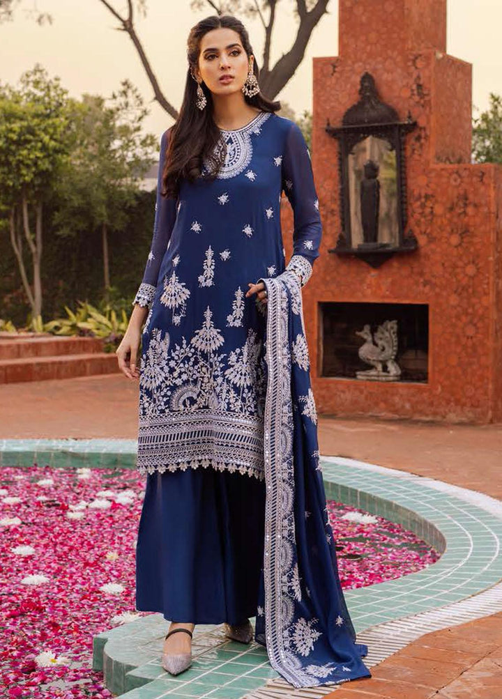 Luxe Atelier By Cross Stitch Embroidered Chiffon Suits Unstitched 4 Piece CS22LA 02 INDIGO ORNAMENT - Luxury Collection