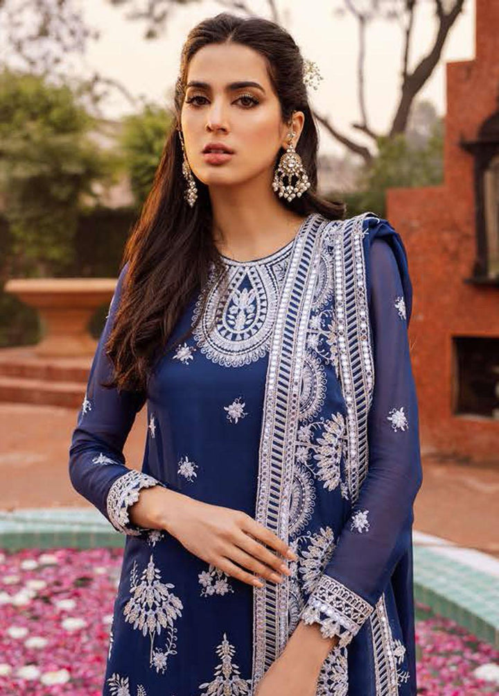 Luxe Atelier By Cross Stitch Embroidered Chiffon Suits Unstitched 4 Piece CS22LA 02 INDIGO ORNAMENT - Luxury Collection