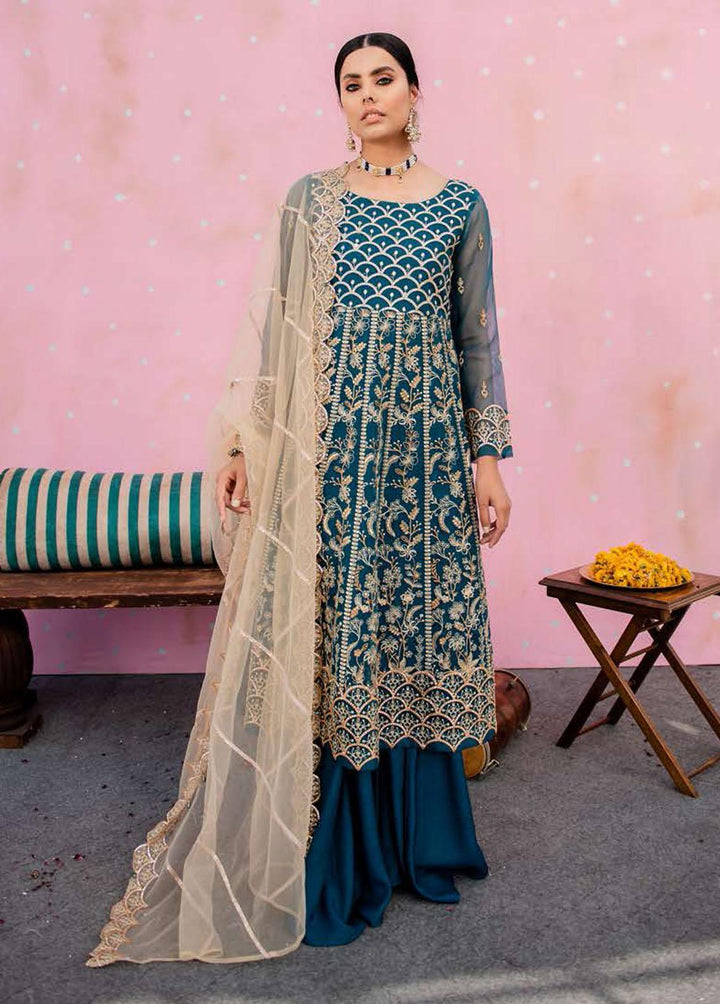 Luxe Atelier By Cross Stitch Embroidered Organza Suits Unstitched 4 Piece CS22LX 04 INDIGO MIST - Luxury Collection